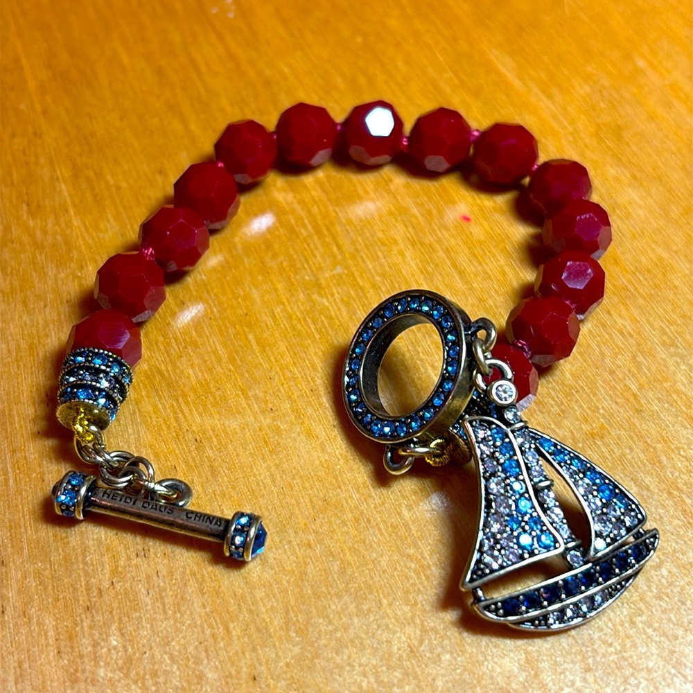 Heidi Daus signed toggle rhinestone and beaded sailboat bracelet
